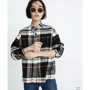 Madewell Womens Bromley Flannel Shirt Black Plaid Size Small Oversized